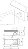 Technical drawing with dimensions of a wall-mounted faucet and its installation body. Produktbild-Vorschau
