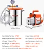 A vacuum chamber and a vacuum pump are shown with dimensions and specifications. Náhľad obrázku produktu