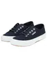 A pair of navy blue Superga sneakers with white soles and laces, shown from a slightly elevated side angle against a white background. Produktbild-Vorschau