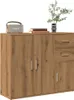 A wooden sideboard with drawers and doors, decorated with a radio and books. Náhled obrázku produktu