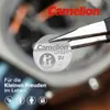 A close-up of a Camelion Lithium button cell battery being held by tweezers, with the brand logo prominently displayed and marketing text at the bottom. Náhled obrázku produktu