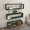 A green and gold bookshelf with books and decorative items. Produktbild-Vorschau