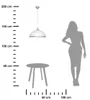 A diagram showing a pendant light, a small table, and a silhouette of a person, with a ruler for scale. Podgląd zdjęcia produktu