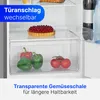 Interior view of a refrigerator showing shelves, drawers, and food items. Produktbild-Vorschau
