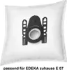 A white vacuum cleaner bag with a black plastic fitting. Produktbild-Vorschau