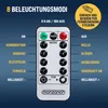 A remote control for a string of lights, with text describing its functions and modes. Produktbild-Vorschau