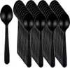 A group of black plastic spoons arranged in rows. Produktbild-Vorschau