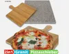 A collage showing a pizza stone and a wooden pizza peel, with a cooked pizza on the peel in the foreground. Podgląd zdjęcia produktu