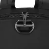 A close-up shot of a black backpack's zipper and lock. Produktbild-Vorschau
