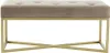 A taupe upholstered bench with a gold metal frame. Produktbild-Vorschau