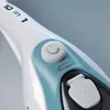 A close-up shot of the handle and control panel of a white and blue steam mop. Náhled obrázku produktu