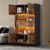 A modern living room with a display cabinet filled with books and decorative items, illuminated by LED lights. Produktbild-Vorschau