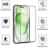 A screen protector for an iPhone 14 Pro Max is shown with feature callouts. Produktbild-Vorschau