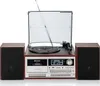 A vintage-style record player with speakers and a cassette deck, shown against a white background. Produktbild-Vorschau