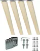A set of four wooden furniture legs with mounting plates and screws. Voir les images du produit