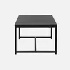A black metal coffee table is shown from the front on a light gray background. Produktbild-Vorschau