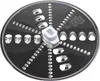 A close-up, top-down view of a food processor disc with various grating and slicing blades. Produktbild-Vorschau