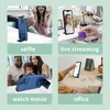 Collage of four images showing different uses of a blue phone case with a stand. Produktbild-Vorschau