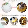 Collage of images showing a cat wearing a yellow sunflower-shaped collar, with text highlighting its features and benefits. Produktbild-Vorschau