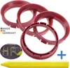 4X Zentrierringe 66,5 x 57,1 mm Rot Felgen Ringe + 1x Produktbild-Vorschau 1