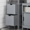 A gray storage unit with two drawers open, placed next to a white tiled wall. Produktbild-Vorschau