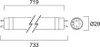 Diagram showing the dimensions of a fluorescent tube light. Produktbild-Vorschau