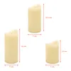 Three LED candles of different heights are shown with their dimensions indicated. Voir les images du produit
