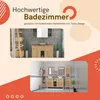 Collage of two bathroom scenes featuring wooden furniture and accessories. Produktbild-Vorschau