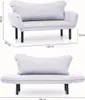 Two views of a gray sofa with dimensions indicated by measurement lines and text. Produktbild-Vorschau