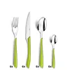 A set of four cutlery pieces with green handles, arranged in a line against a white background. Anteprima dell’immagine prodotto