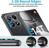A close-up marketing image of a phone case and screen protector for a Xiaomi 14T, highlighting its 2.5D round edges and comfortable grip. It also includes diagrams comparing the product's edge design to others. Produktbild-Vorschau