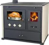 A freestanding wood-burning stove with an oven and stovetop. Voir les images du produit