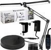 A black Izoxis desk lamp and its accessories are displayed against a white background, along with its packaging. Voir les images du produit