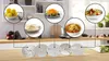 A collage of food preparation images and kitchen appliance attachments, set on a kitchen counter. Anteprima dell’immagine prodotto