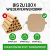 A marketing image showing reusable baking foils for an air fryer, contrasting them with disposable paper. Produktbild-Vorschau