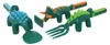 Three dinosaur-shaped children's utensils (spoon, fork, and spatula) are arranged on a white background. Produktbild-Vorschau