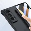 A close-up shot of a black phone case with a stylus holder, with a finger interacting with the stylus. Náhled obrázku produktu