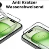 Two phone screen protectors are shown on top of phone screens. One is being tested with a key, and the other has water droplets on it. Produktbild-Vorschau