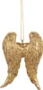 A gold-colored angel wing ornament hanging from a gold chain against a white background. Produktbild-Vorschau