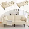 A collage showing a beige sofa in different configurations and a lifestyle shot of the sofa in a room. Voir les images du produit