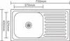 A diagram of a sink with dimensions indicated. Anteprima dell’immagine prodotto
