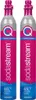 Two Sodastream CO2 cylinders with pink tops and labels against a white background. Produktbild-Vorschau