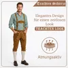 Herren trägt eine kastanienbraun Trachten Kniebundhose mit Hosenträgern und dekorativen Stickereien Das Bild zeigt den Text Trachten hose Elegantes Design für einen zeitlosen Look und Langlebig mit einem Symbol für Langlebigkeit Produktbild-Vorschau