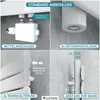 A collage of four images showing different connection types and mounting options for a white radiator. Produktbild-Vorschau