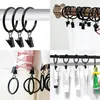 A collage of four images showing different types of curtain rings with clips, some holding fabric and others holding small tubes or utensils. Produktbild-Vorschau