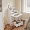 SoBuy Wandklapptisch FWT105-II-W mit aufgeklappter Tischplatte und darunterliegender Schublade im Schlafzimmer Anteprima dell’immagine prodotto