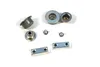 A collection of metal hardware components, likely for furniture or cabinetry, arranged on a white background. Produktbild-Vorschau