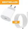A white USB-C charger and a white USB-C to Lightning cable are shown on a white background. Produktbild-Vorschau