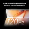 A close-up of a smartphone screen displaying a graphic with the text '120Hz' and promotional text above. Produktbild-Vorschau