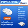 A marketing image for a roof air conditioning unit, showing the unit and its features. Produktbild-Vorschau